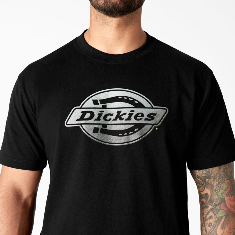 Black Dickies Short Sleeve Logo Graphic Men's T-Shirt | 674-JGCWEO