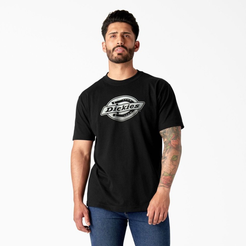 Black Dickies Short Sleeve Logo Graphic Men\'s T-Shirt | 674-JGCWEO