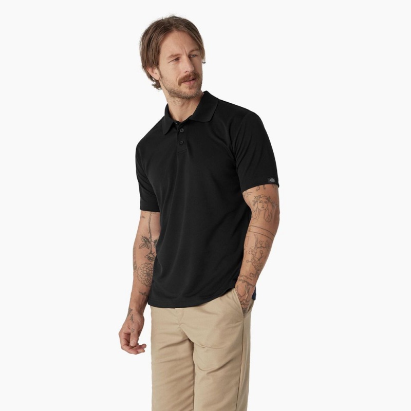 Black Dickies Short Sleeve Performance Men's Polo Shirt | 495-OTZDWG