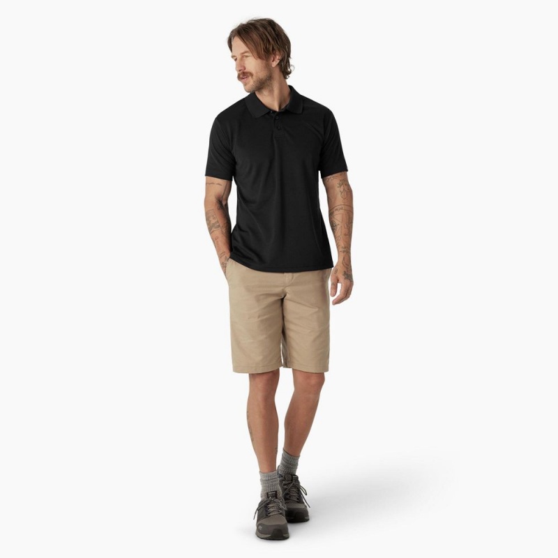 Black Dickies Short Sleeve Performance Men's Polo Shirt | 495-OTZDWG