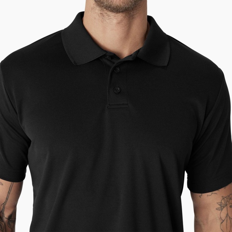 Black Dickies Short Sleeve Performance Men's Polo Shirt | 495-OTZDWG