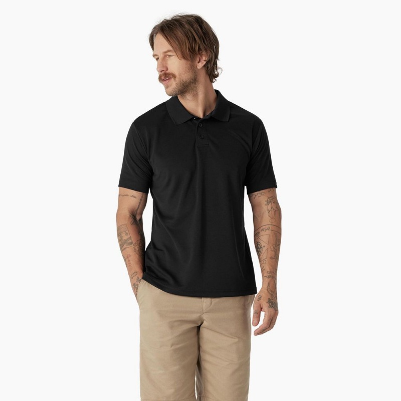 Black Dickies Short Sleeve Performance Men\'s Polo Shirt | 495-OTZDWG