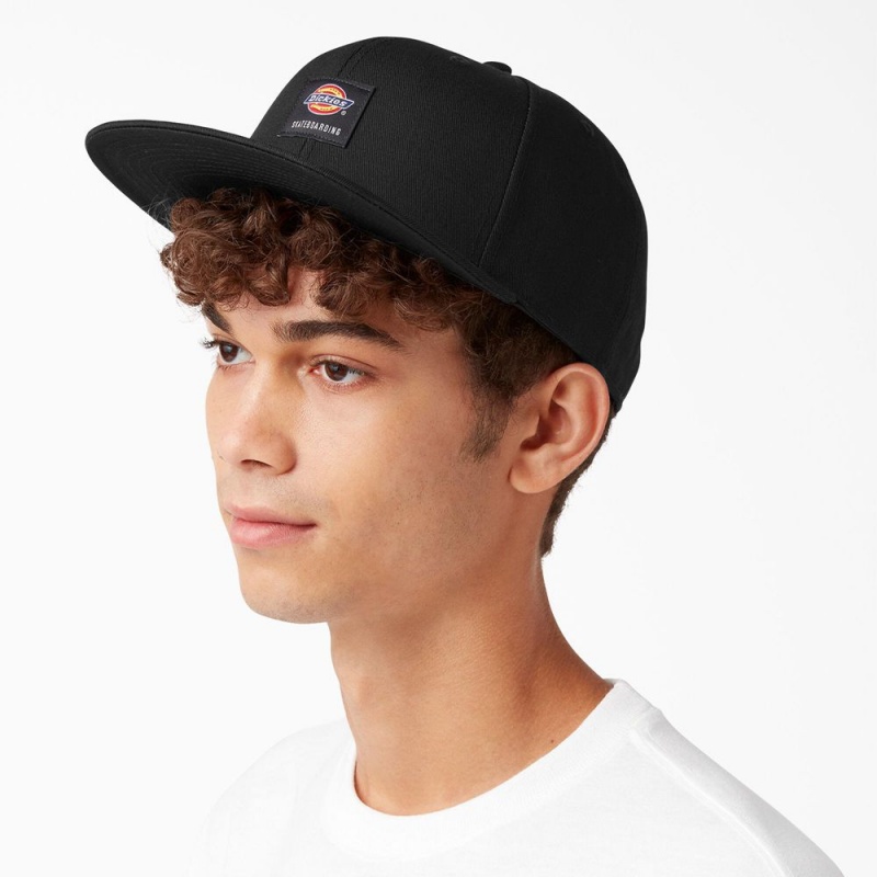 Black Dickies Skateboarding Flat Bill Women's Cap | 980-XVFJAP