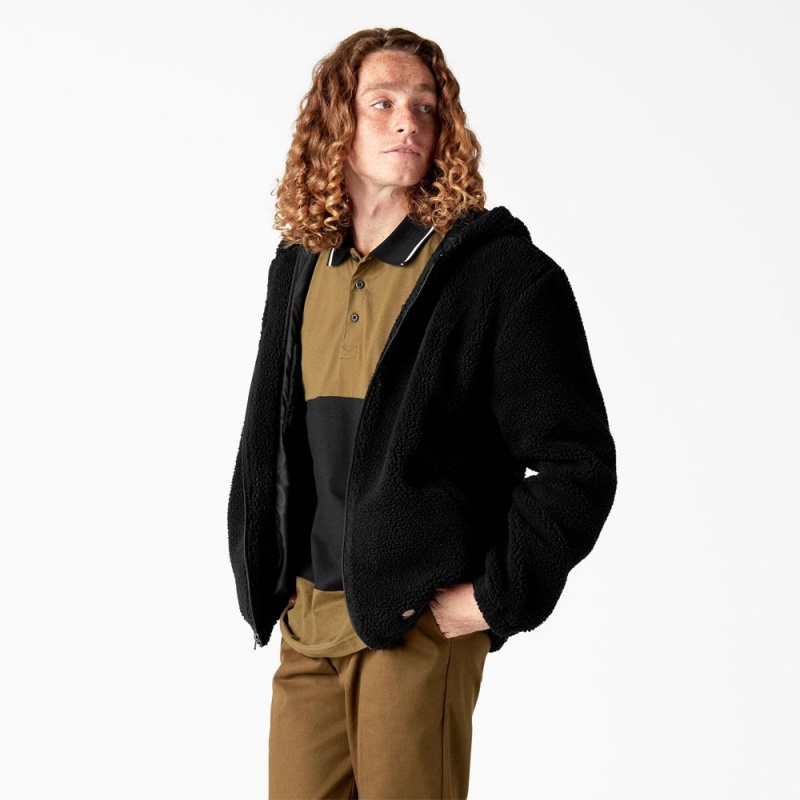 Black Dickies Skateboarding Fleece Men's Jacket | 702-YPMKHF