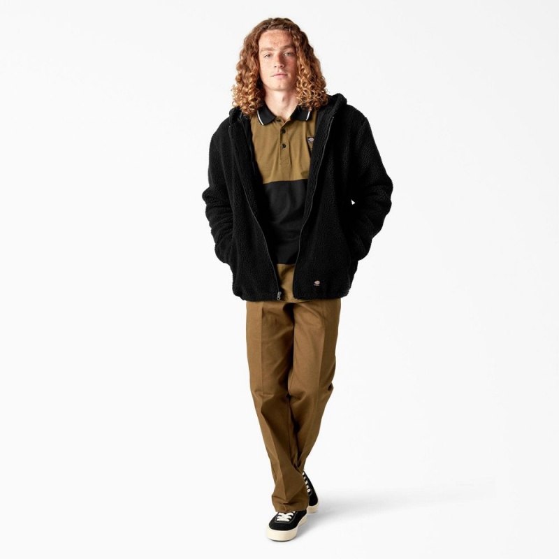 Black Dickies Skateboarding Fleece Men's Jacket | 702-YPMKHF