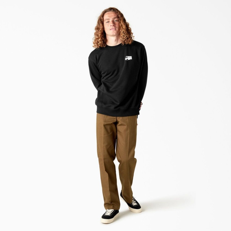 Black Dickies Skateboarding Pool Drainage Graphic Men's Sweatshirt | 158-CLBRDY