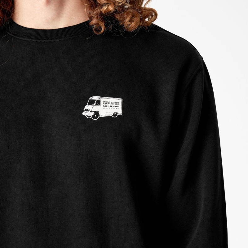 Black Dickies Skateboarding Pool Drainage Graphic Men's Sweatshirt | 158-CLBRDY