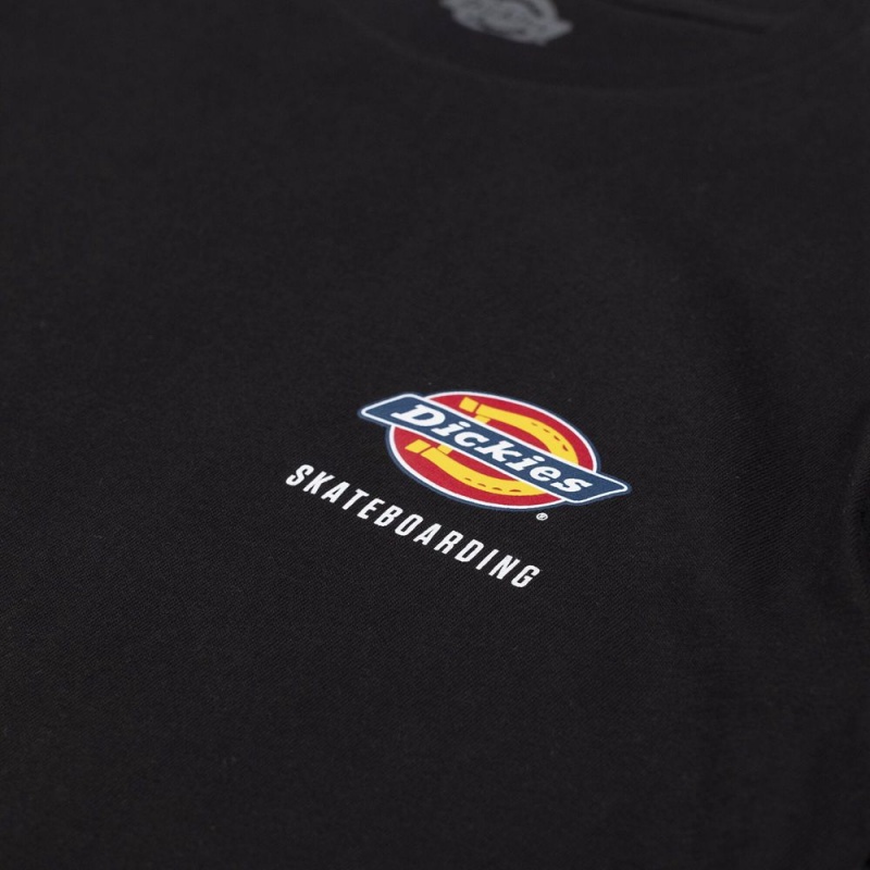 Black Dickies Skateboarding Regular Fit Chest Logo Men's T-Shirt | 681-FERQOB