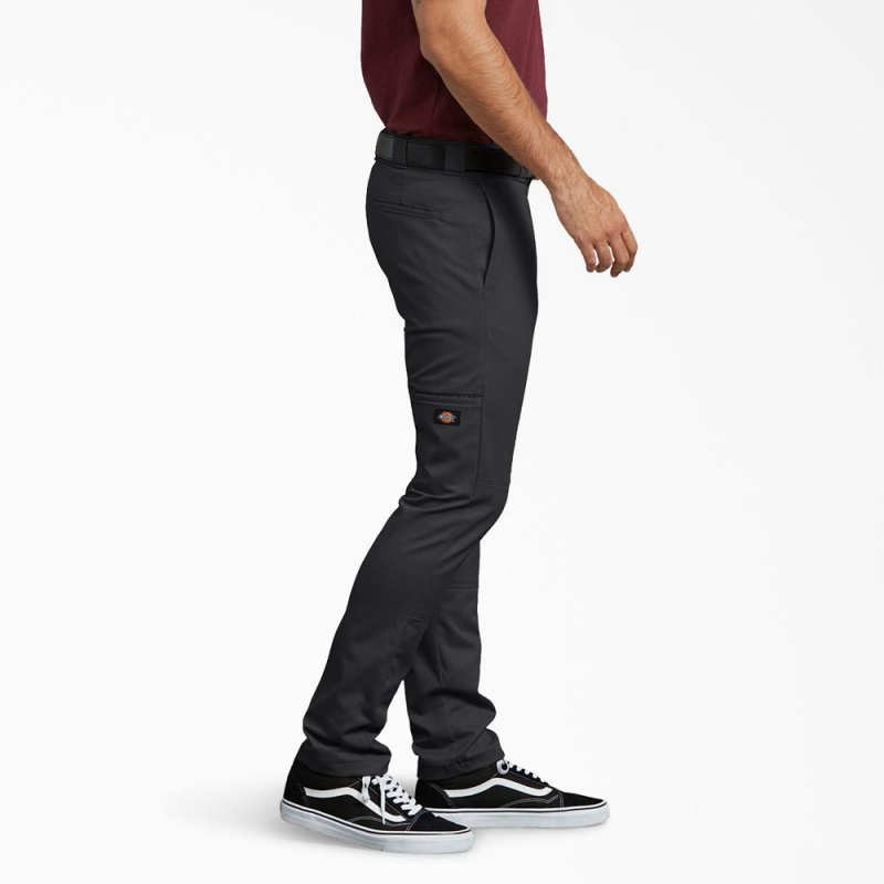 Black Dickies Skinny Fit Double Knee Men's Work Pants | 103-XIWZUN