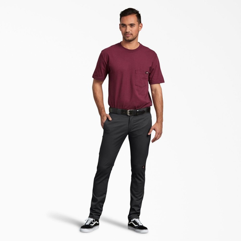 Black Dickies Skinny Fit Double Knee Men's Work Pants | 103-XIWZUN