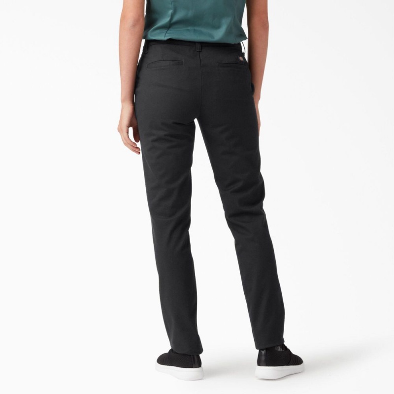 Black Dickies Skinny Twill Women's Pants | 597-WSECKO