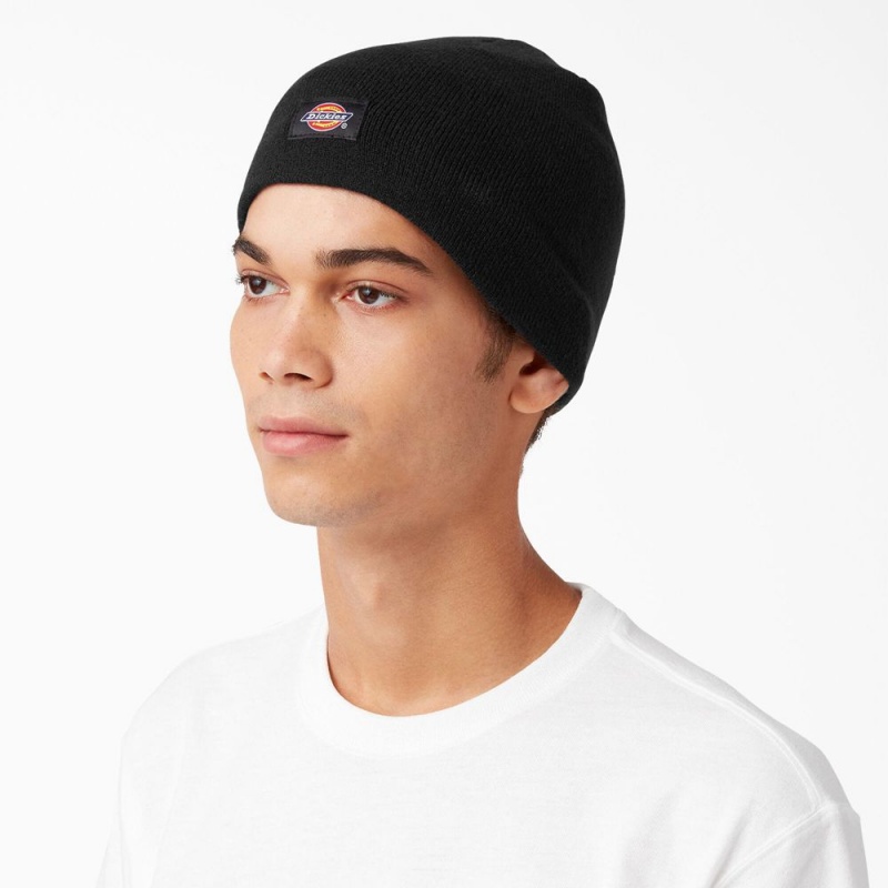 Black Dickies Skull Men's Beanie | 526-MDUVSK