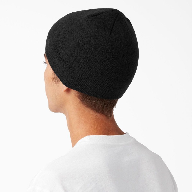 Black Dickies Skull Men's Beanie | 526-MDUVSK