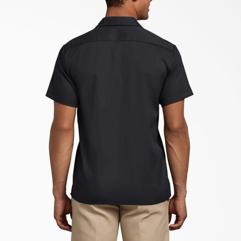 Black Dickies Slim Fit Short Sleeve Men's Work Shirts | 046-SGCPXT