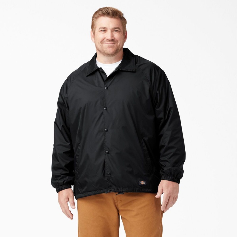 Black Dickies Snap Front Men's Jacket | 382-ROGAWQ