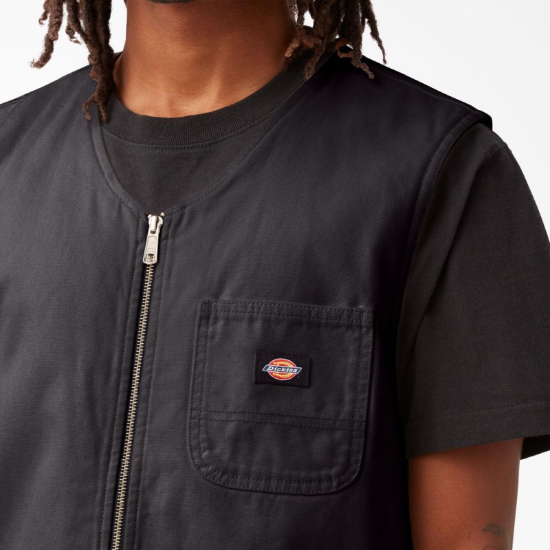 Black Dickies Stonewashed Duck Carpenter Men's Vest | 580-VYDAMX