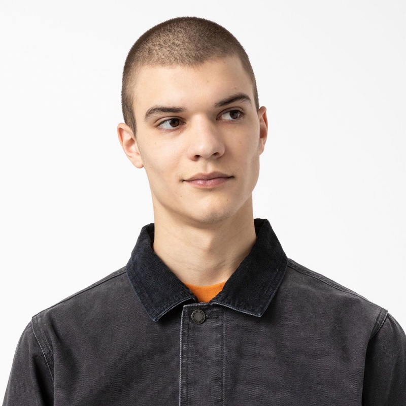 Black Dickies Stonewashed Duck Unlined Chore Men's Jacket | 012-RYLWIA