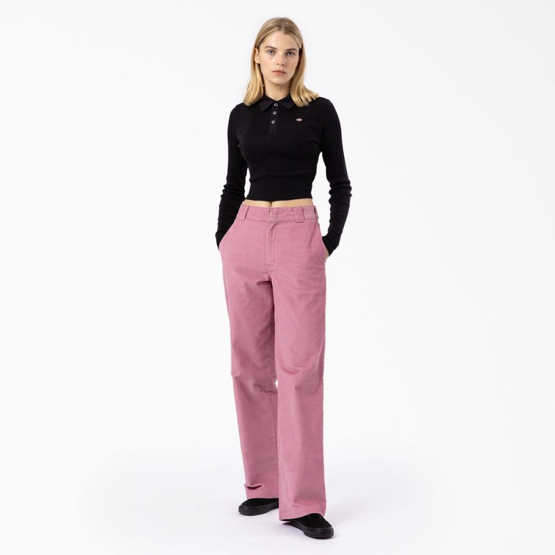 Black Dickies Tallasee Long Sleeve Cropped Women's Polo Shirt | 028-FAHXNW