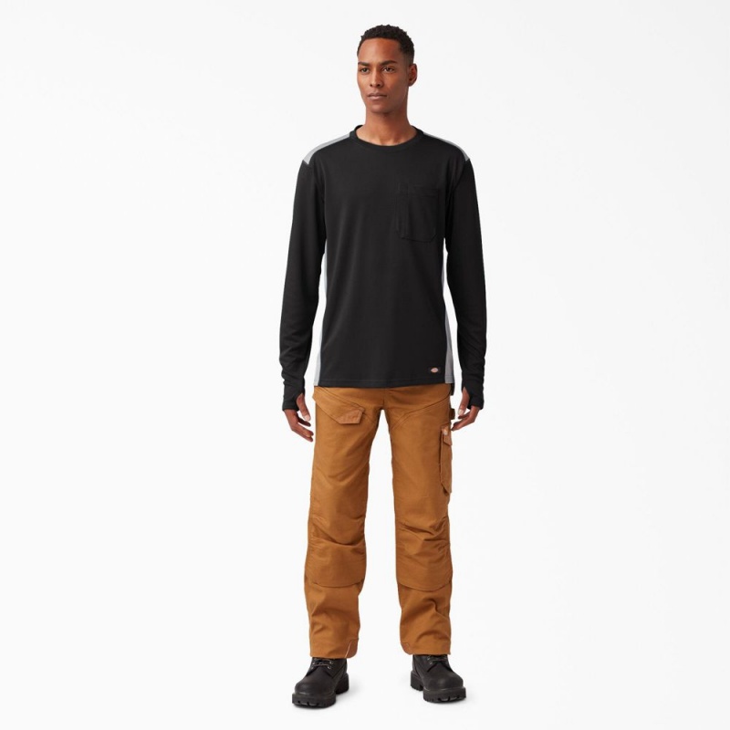 Black Dickies Temp-iQ® 365 Long Sleeve Pocket Men's T-Shirt | 137-ZVRQUS