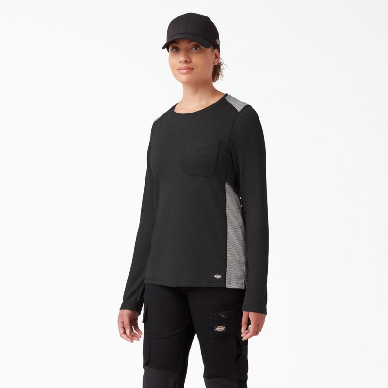 Black Dickies Temp-iQ® 365 Long Sleeve Pocket Women\'s T-Shirt | 240-YHLAKP