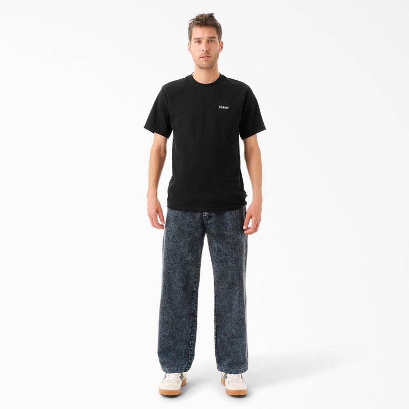 Black Dickies Tom Knox Embroidery Men's T-Shirt | 709-AGJPHE