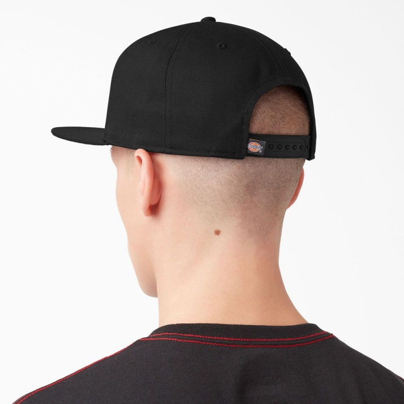 Black Dickies Twill Flat Bill Women's Cap | 490-KJHOZB