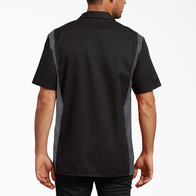 Black Dickies Two-Tone Short Sleeve Men's Work Shirts | 435-HJUFZC