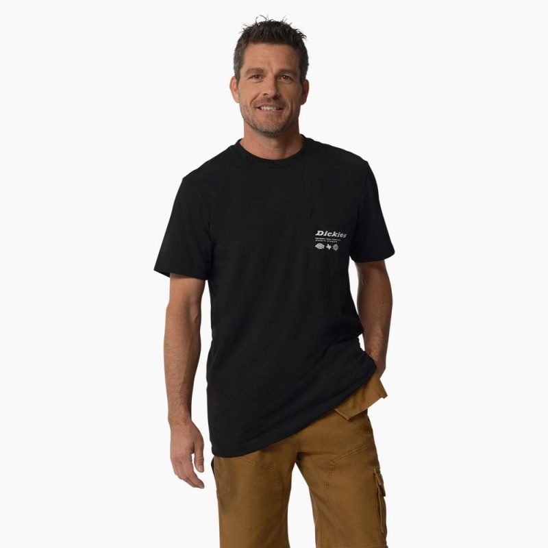 Black Dickies United By Work Graphic Pocket Men's T-Shirt | 530-MESHXT