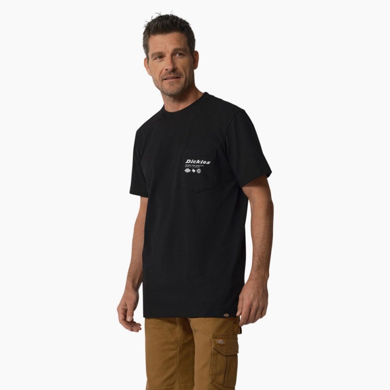 Black Dickies United By Work Graphic Pocket Men's T-Shirt | 530-MESHXT