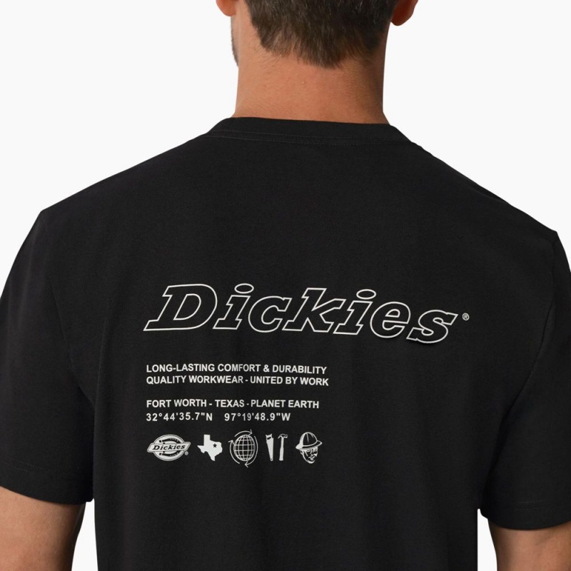 Black Dickies United By Work Graphic Pocket Men's T-Shirt | 530-MESHXT