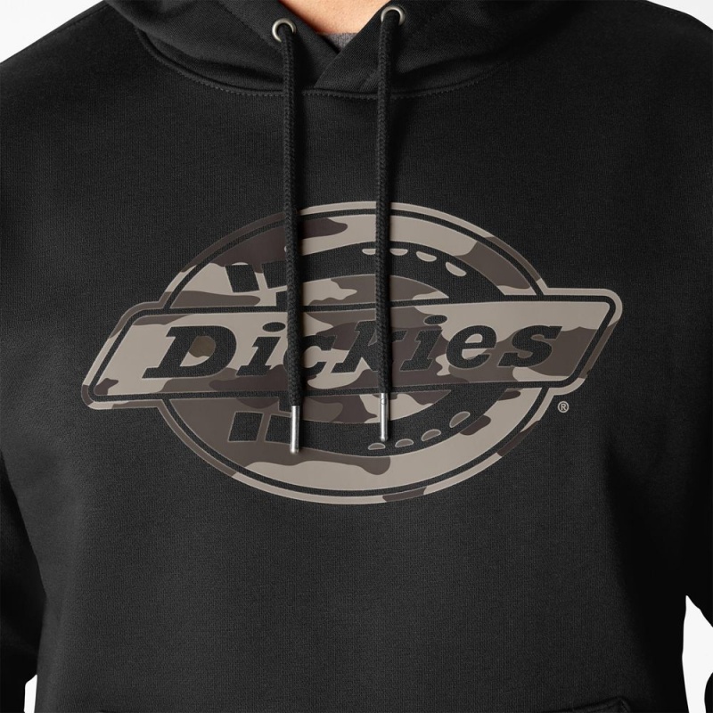 Black Dickies Water Repellent Camo Logo Men's Hoodie | 583-VHCBEG