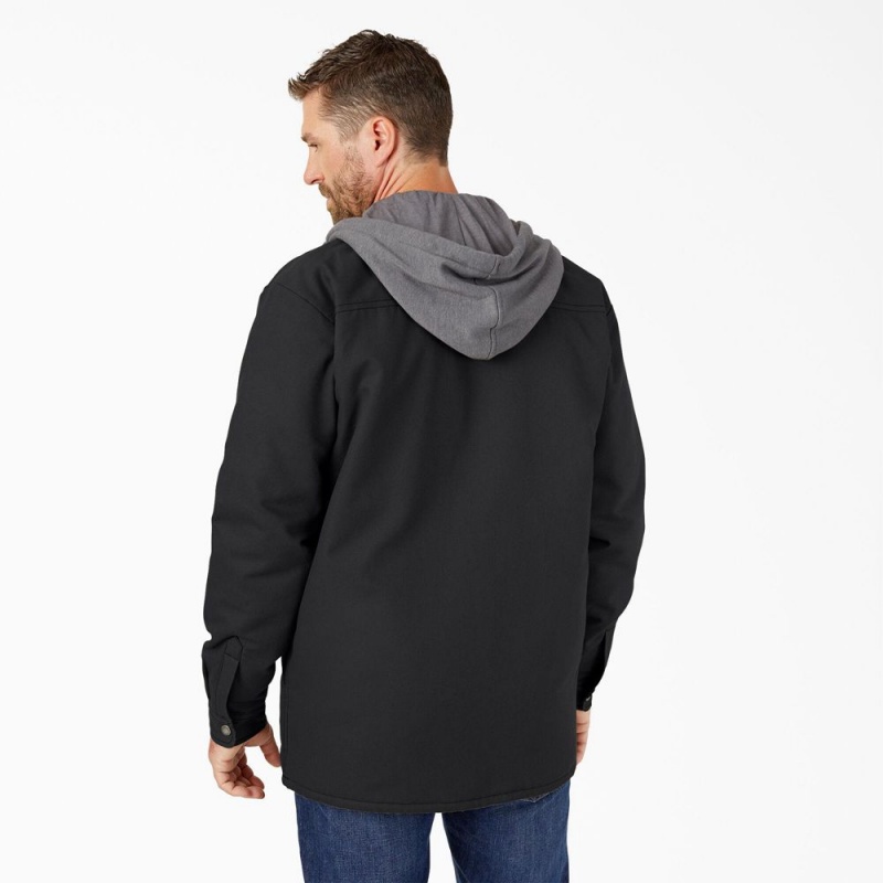 Black Dickies Water Repellent Duck Hooded Shirt Men's Jacket | 506-QRHBAW