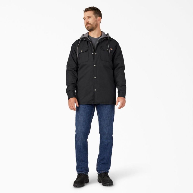 Black Dickies Water Repellent Duck Hooded Shirt Men's Jacket | 506-QRHBAW