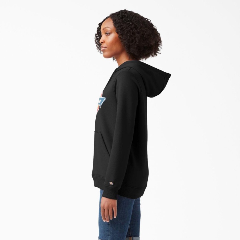 Black Dickies Water Repellent Logo Women's Hoodie | 318-YIGFSA