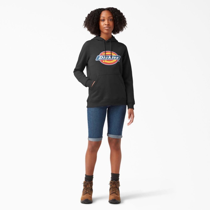 Black Dickies Water Repellent Logo Women's Hoodie | 318-YIGFSA