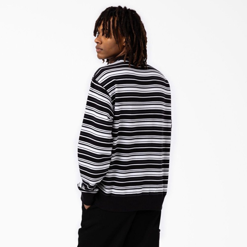 Black Dickies Westover Striped Men's Sweatshirt | 601-LCUXNK