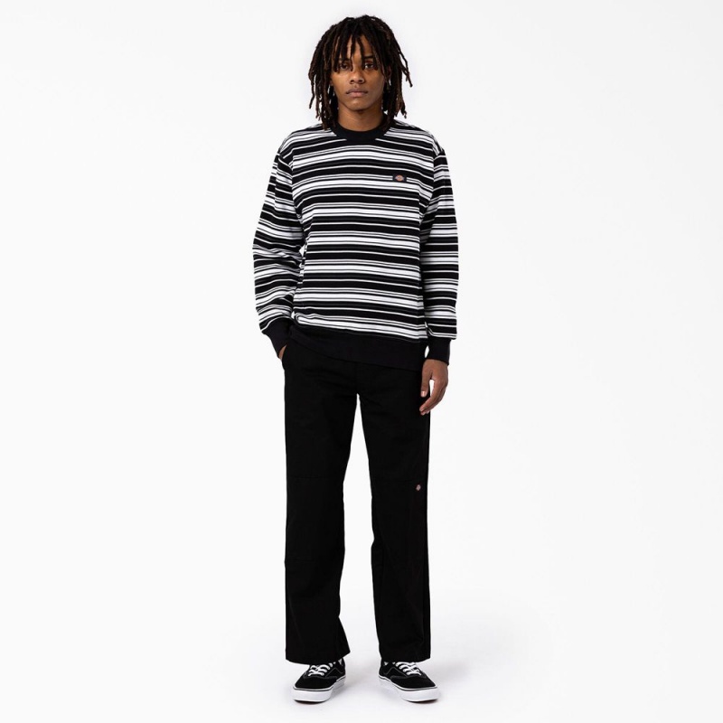 Black Dickies Westover Striped Men's Sweatshirt | 601-LCUXNK