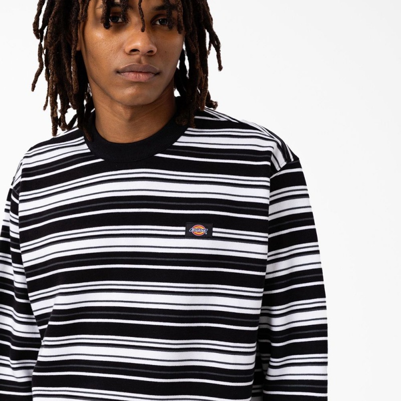 Black Dickies Westover Striped Men's Sweatshirt | 601-LCUXNK