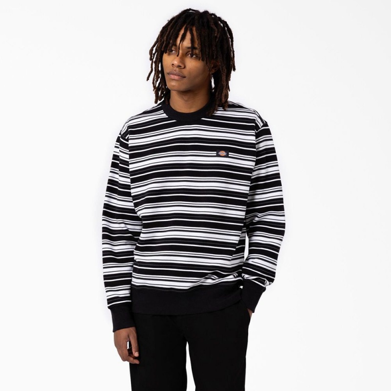 Black Dickies Westover Striped Men\'s Sweatshirt | 601-LCUXNK