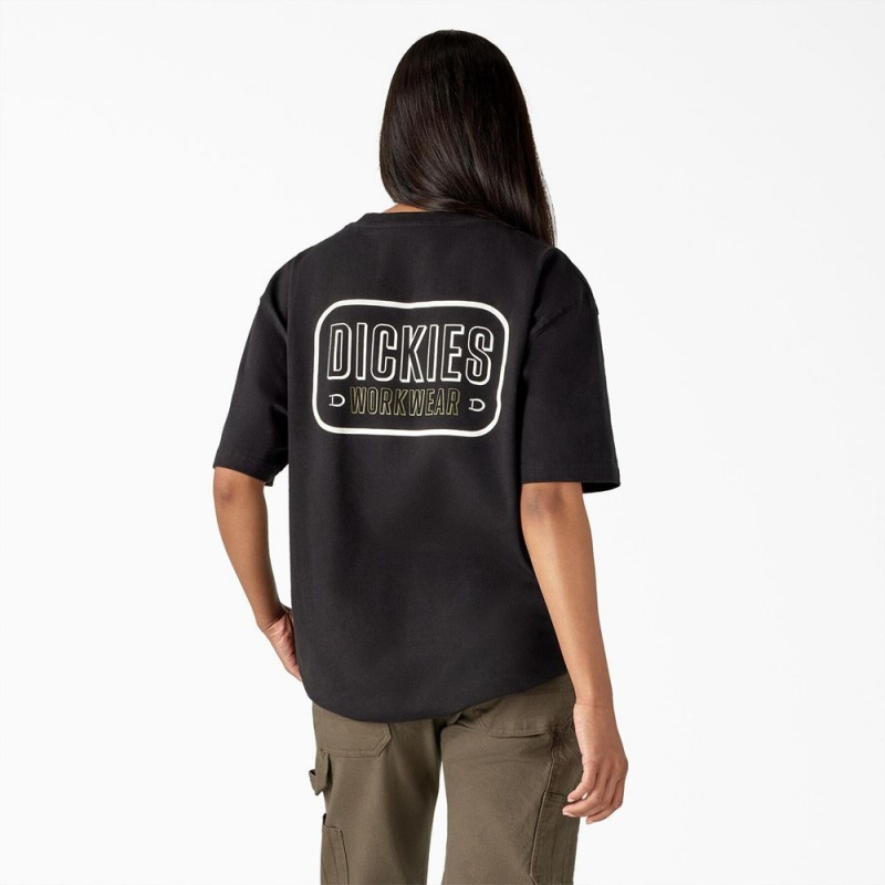 Black Dickies Workwear Sign Heavyweight Men's T-Shirt | 082-XPQRBA