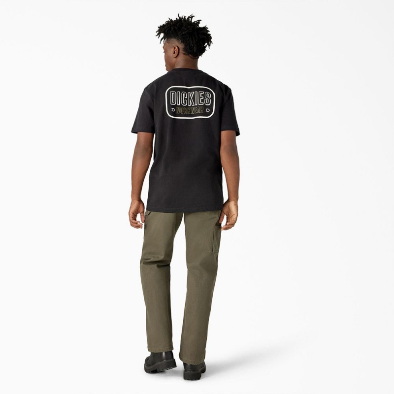 Black Dickies Workwear Sign Heavyweight Men's T-Shirt | 082-XPQRBA