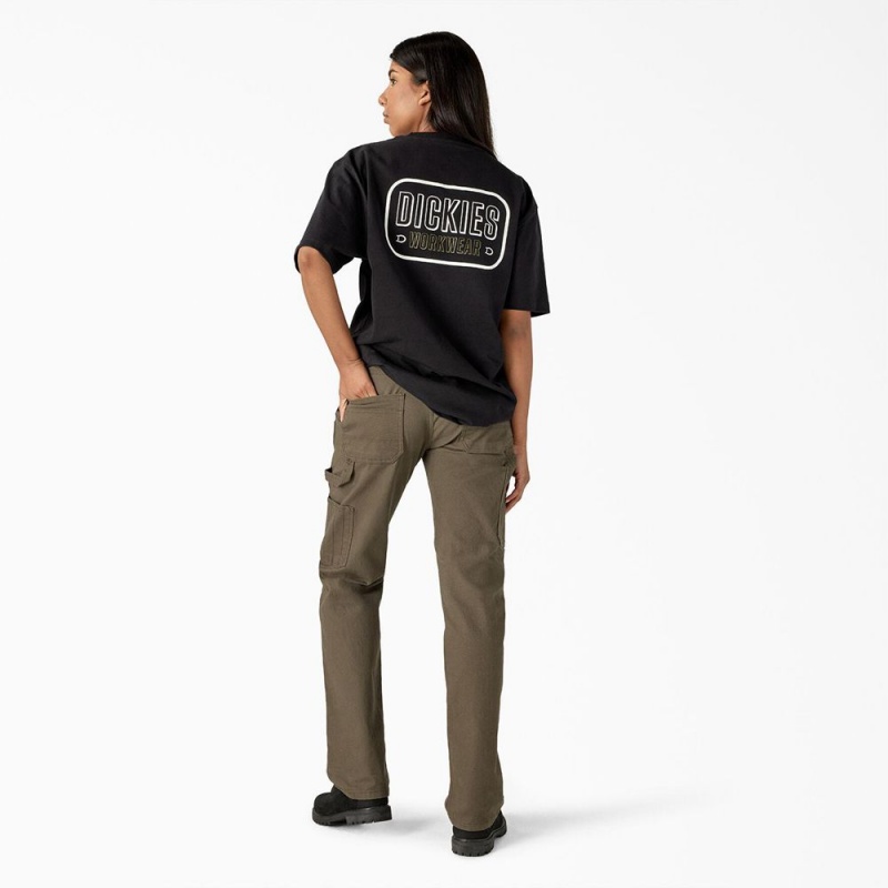 Black Dickies Workwear Sign Heavyweight Women's T-Shirt | 694-CUSVQH