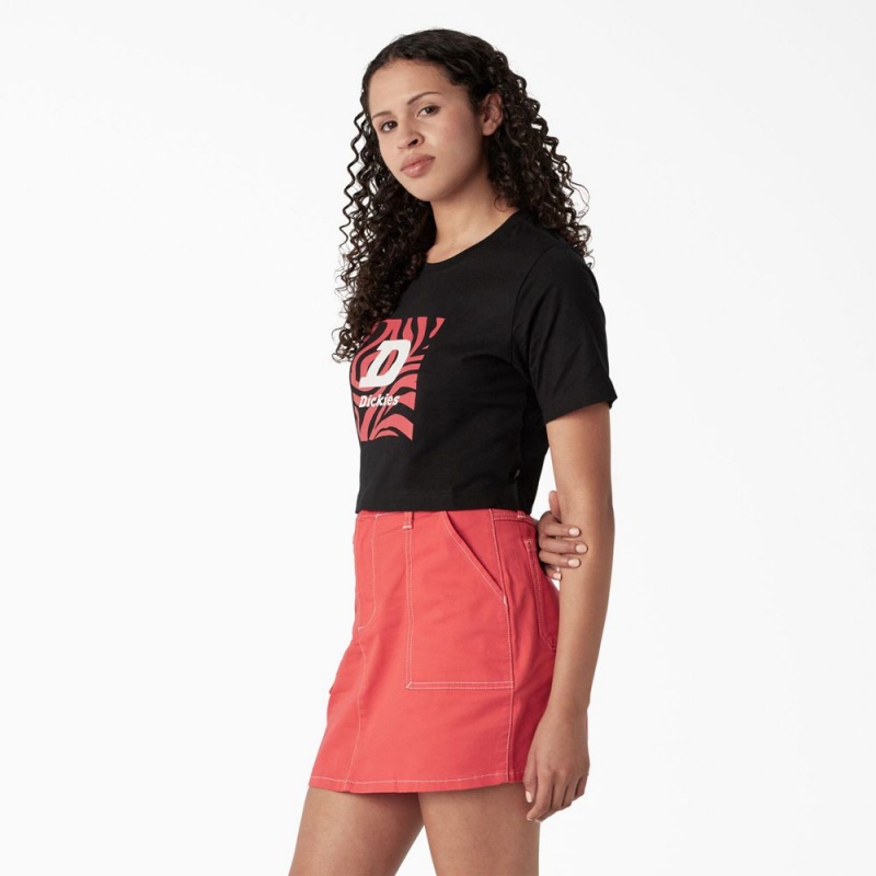 Black Dickies Zebra Graphic Cropped Women's T-Shirt | 273-HSYXLU