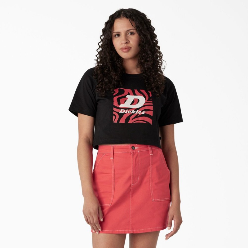 Black Dickies Zebra Graphic Cropped Women\'s T-Shirt | 273-HSYXLU