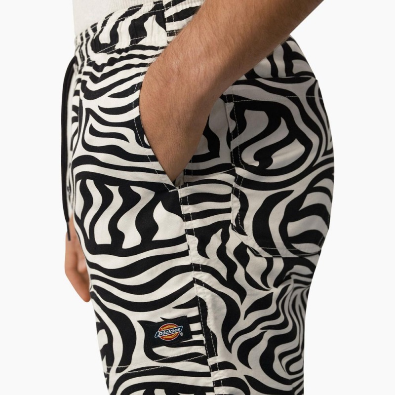 Black Dickies Zebra Print Modern Fit Drawstring Men's Shorts | 589-HWYOFG