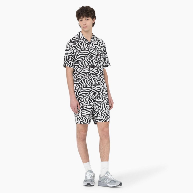 Black Dickies Zebra Print Short Sleeve Men's Shirt | 978-AVKRIG