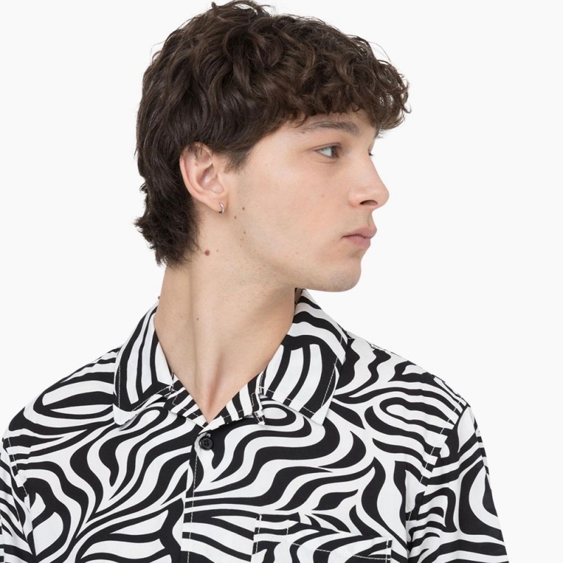 Black Dickies Zebra Print Short Sleeve Men's Shirt | 978-AVKRIG