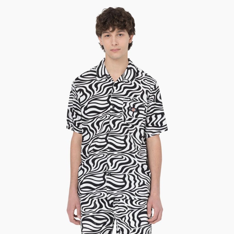 Black Dickies Zebra Print Short Sleeve Men\'s Shirt | 978-AVKRIG