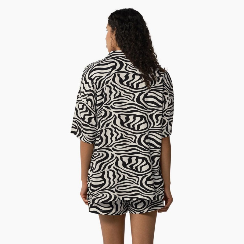 Black Dickies Zebra Print Women's Work Shirts | 586-YBVUJQ