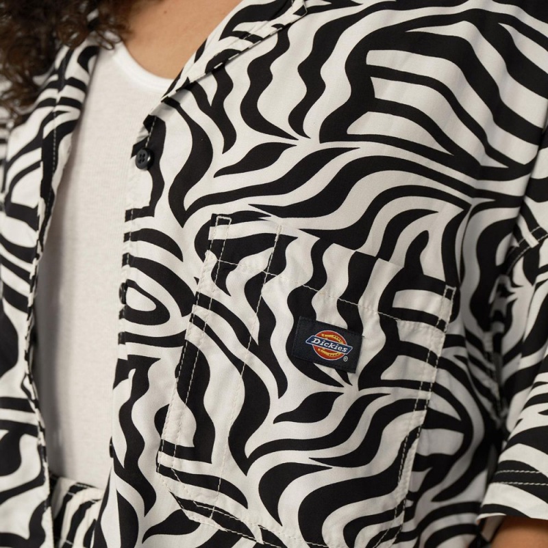 Black Dickies Zebra Print Women's Work Shirts | 586-YBVUJQ